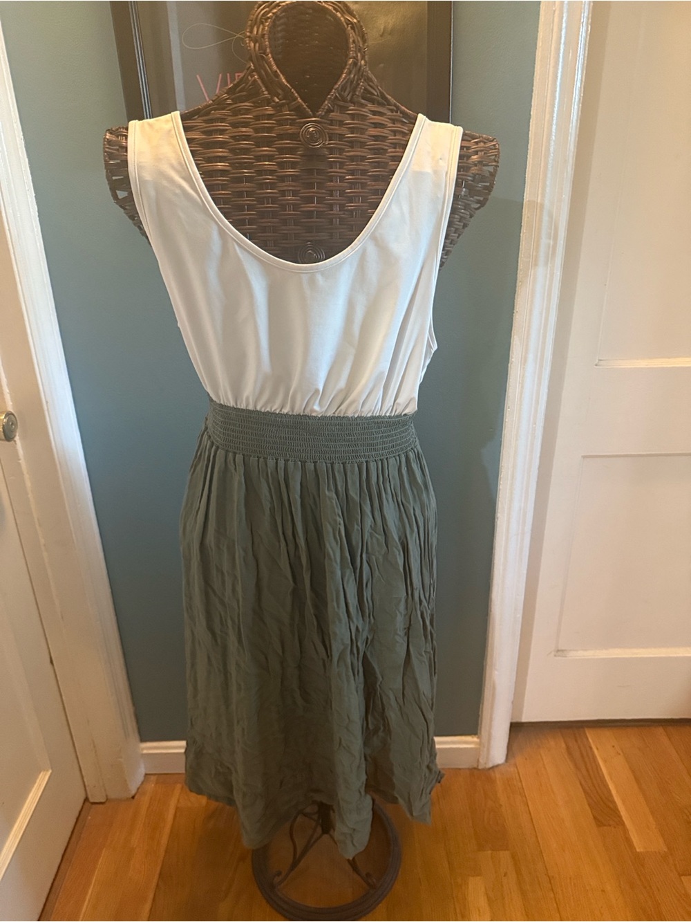 White Tank Top with Olive Green Midi Skirt